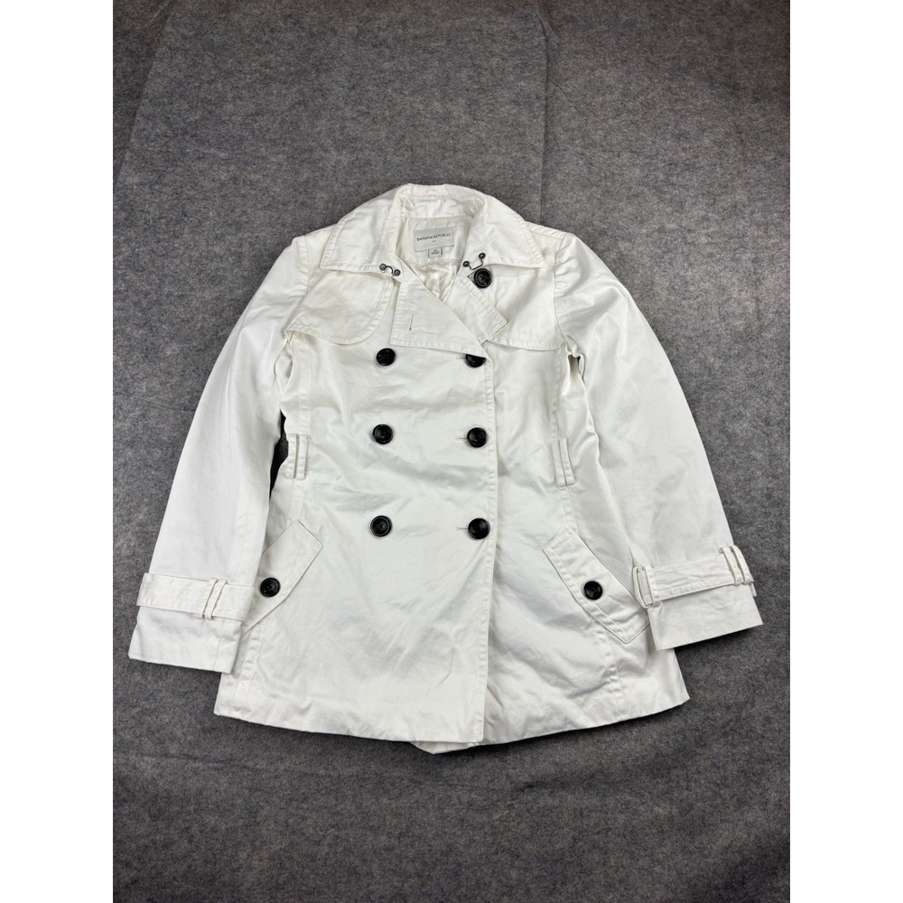 Banana Republic Womens XS White Classic Double Breasted Trench Coat Old Money
